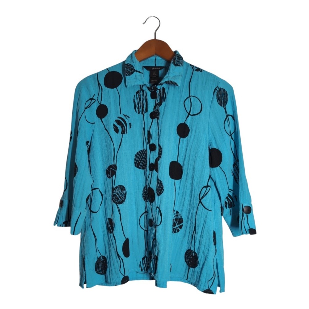 Ali Miles Button Up Shirt Women PM Art to Wear Colorful Statement Abstract 90s